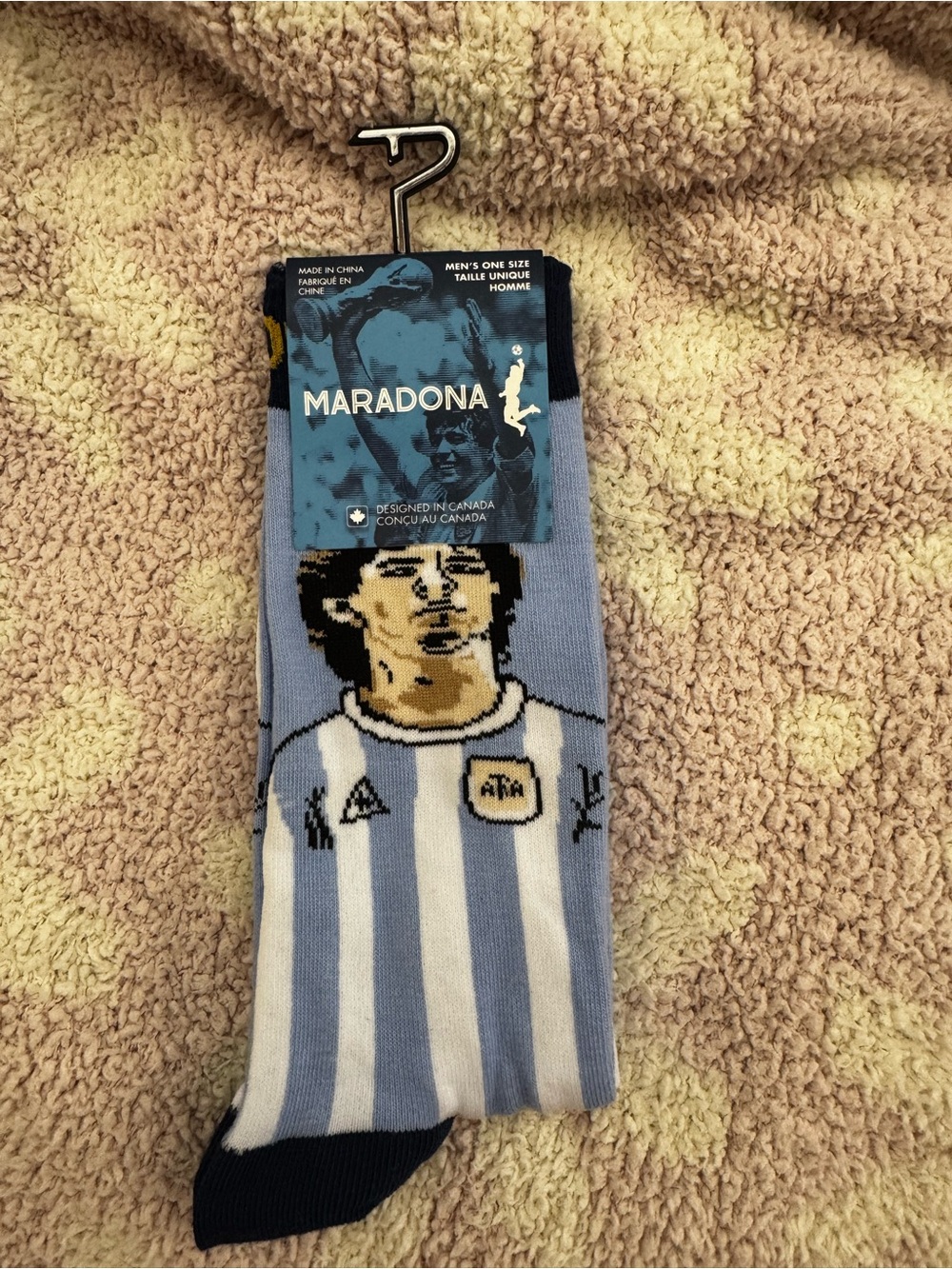 Maradona Men's Crew Socks in Light Blue & White - One Size